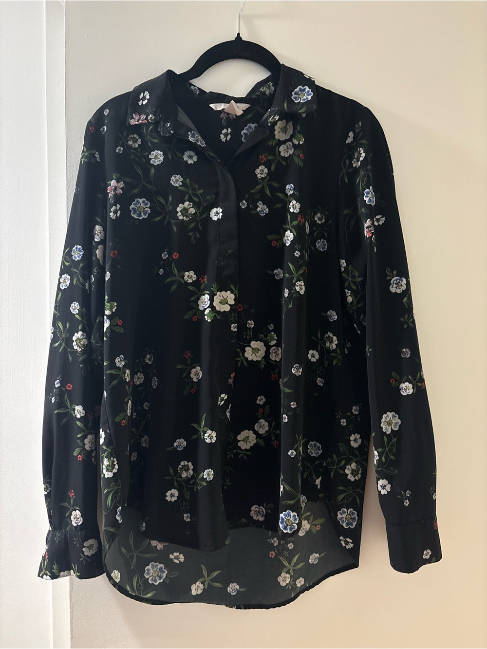 Black Floral Button-Up Blouse